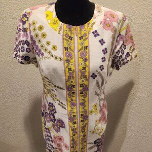 Trina Turk white floral front zip up dress